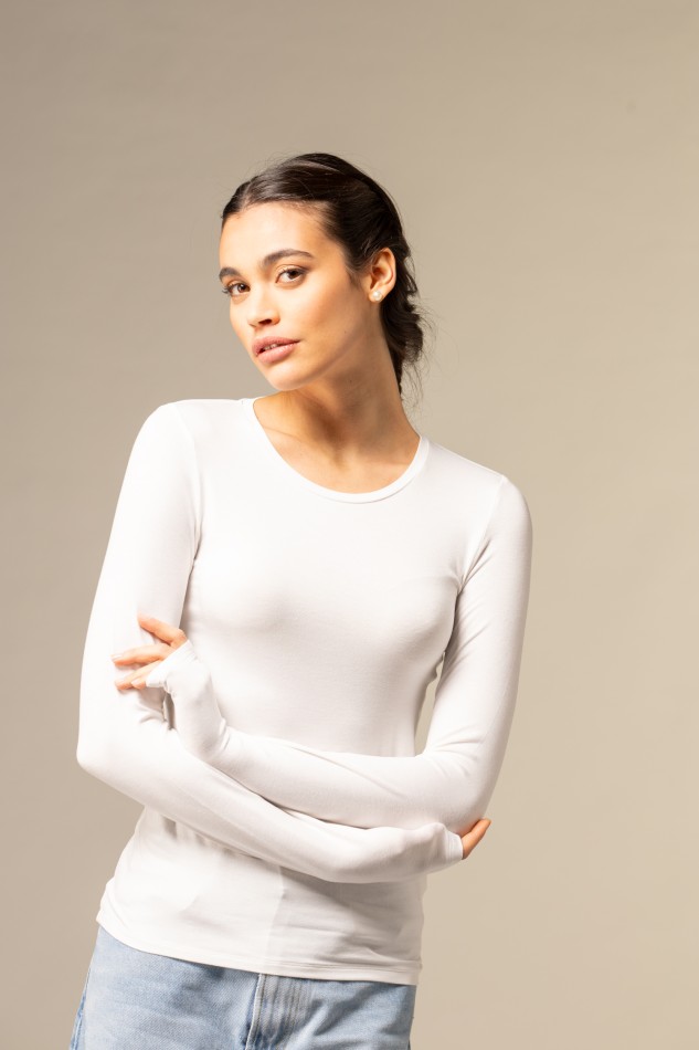 Majestic Filatures |T-shirt slim a maniche lunghe in viscosa