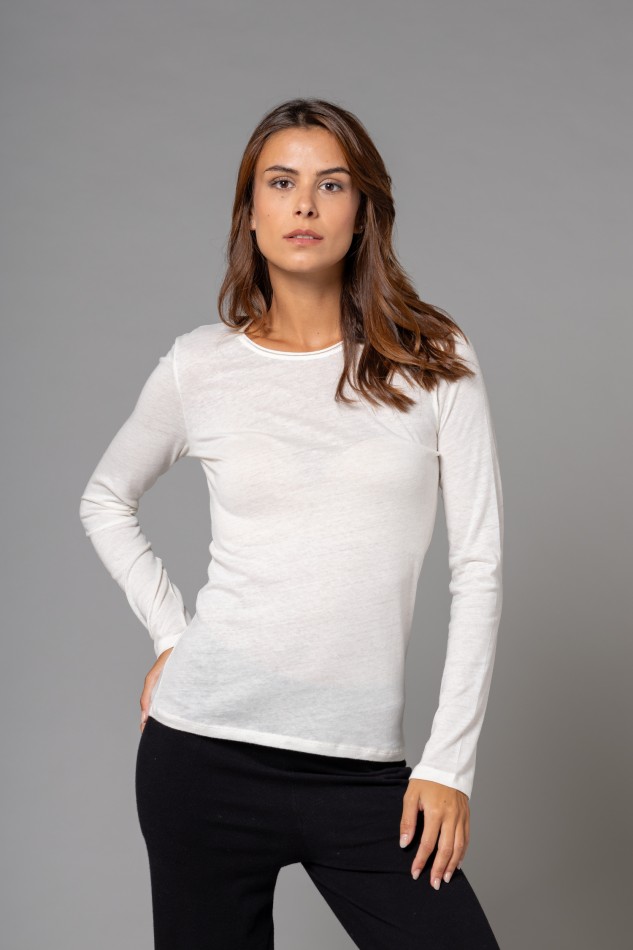 Majestic Filatures |T-shirt girocollo rolotè in cotone e cashmere