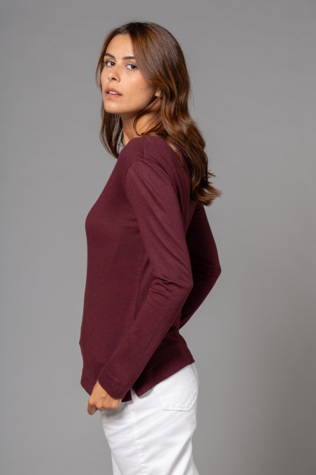 Majestic Filatures | T-shirt nera con scollo a barchetta e maniche lunghe in cotone e cashmere