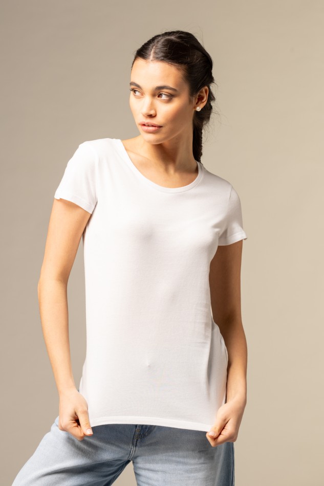 Majestic Filatures | T-shirt basica bianca in Cotone Deluxe 2