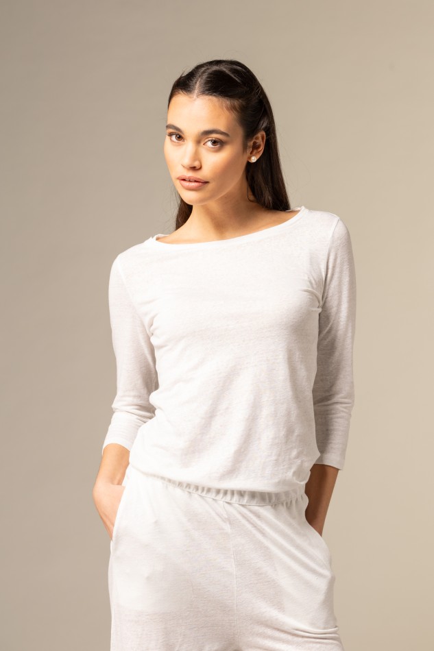 Majestic Filatures |T-shirt scollo a barchetta regular in lino
