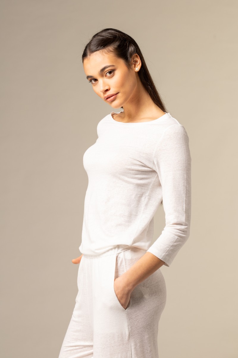 Majestic Filatures |T-shirt scollo a barchetta regular in lino
