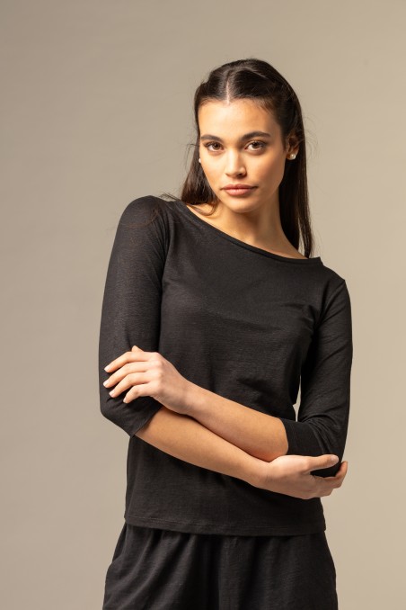 Majestic Filatures |T-shirt scollo a barchetta regular in lino