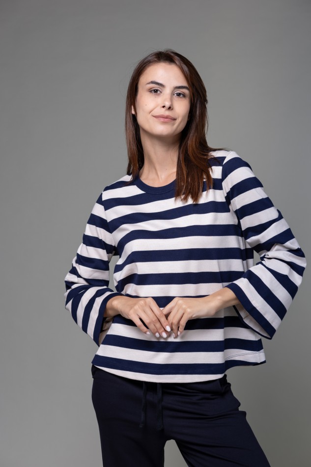 Majestic Filatures |  T-shirt a righe e maniche a tulipano in Heavy cotton 2