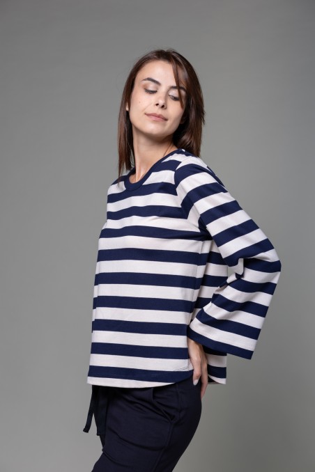 Majestic Filatures |  T-shirt a righe e maniche a tulipano in Heavy cotton