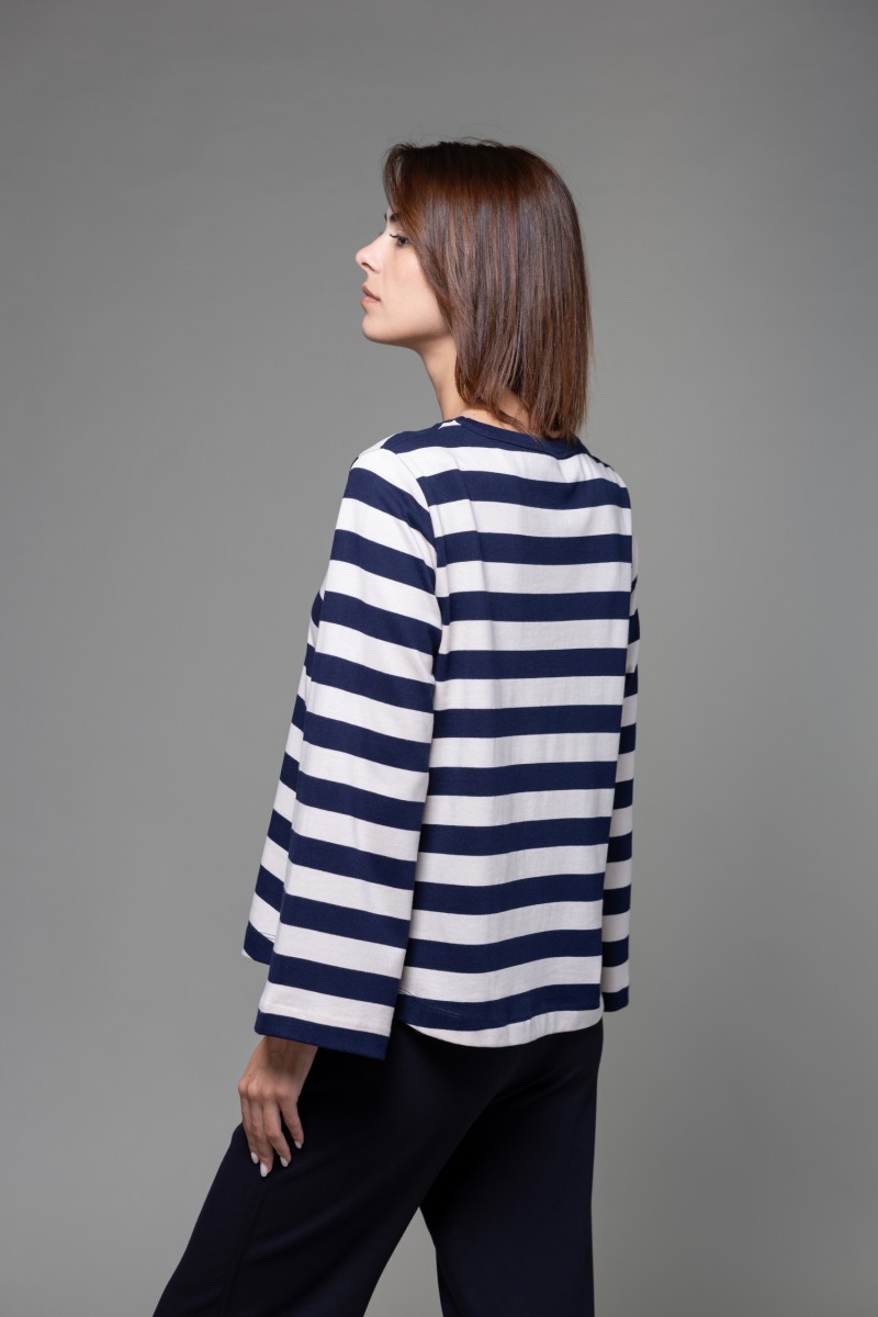 Majestic Filatures |  T-shirt a righe e maniche a tulipano in Heavy cotton