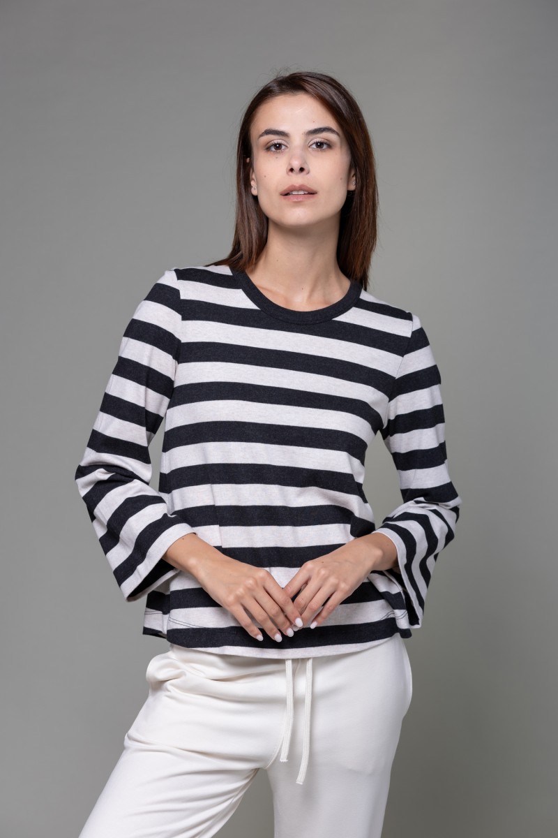 Majestic Filatures |  T-shirt a righe e maniche a tulipano in Heavy cotton