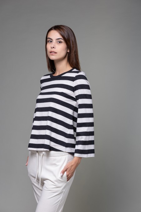 Majestic Filatures |  T-shirt a righe e maniche a tulipano in Heavy cotton