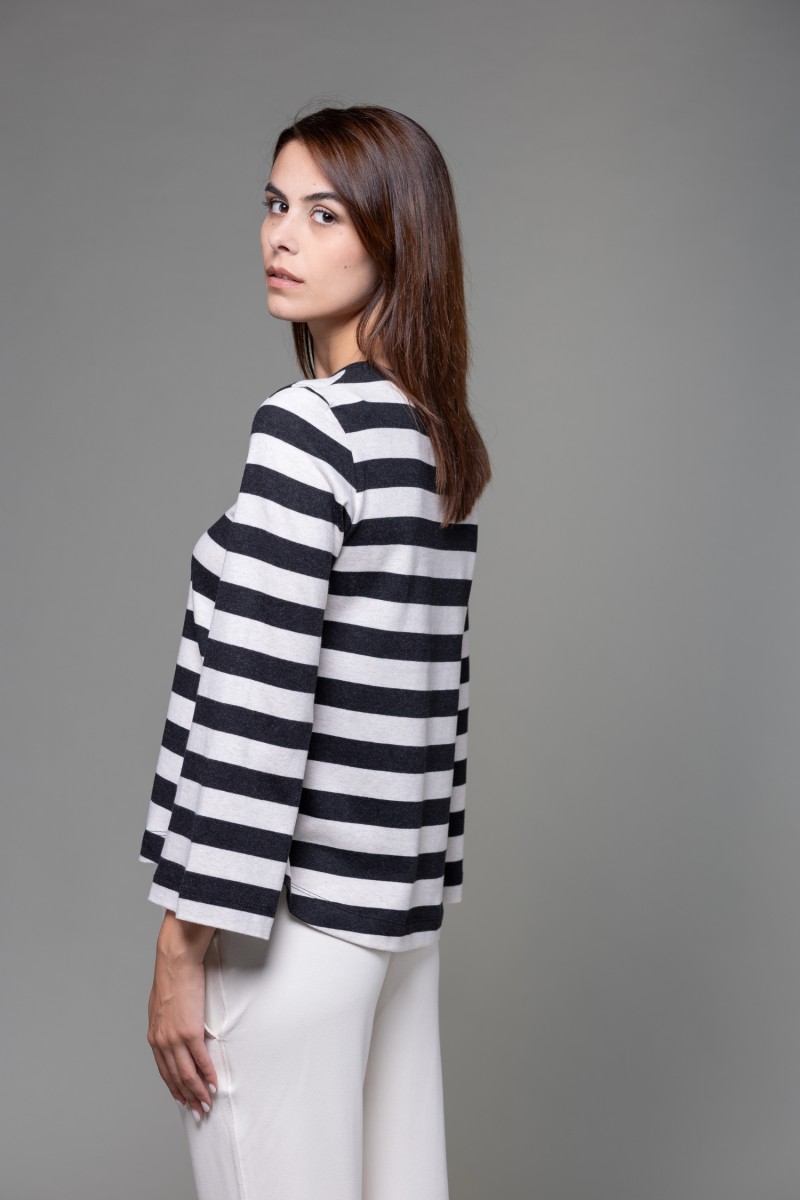 Majestic Filatures |  T-shirt a righe e maniche a tulipano in Heavy cotton