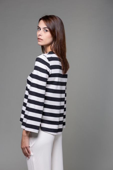 Majestic Filatures |  T-shirt a righe e maniche a tulipano in Heavy cotton