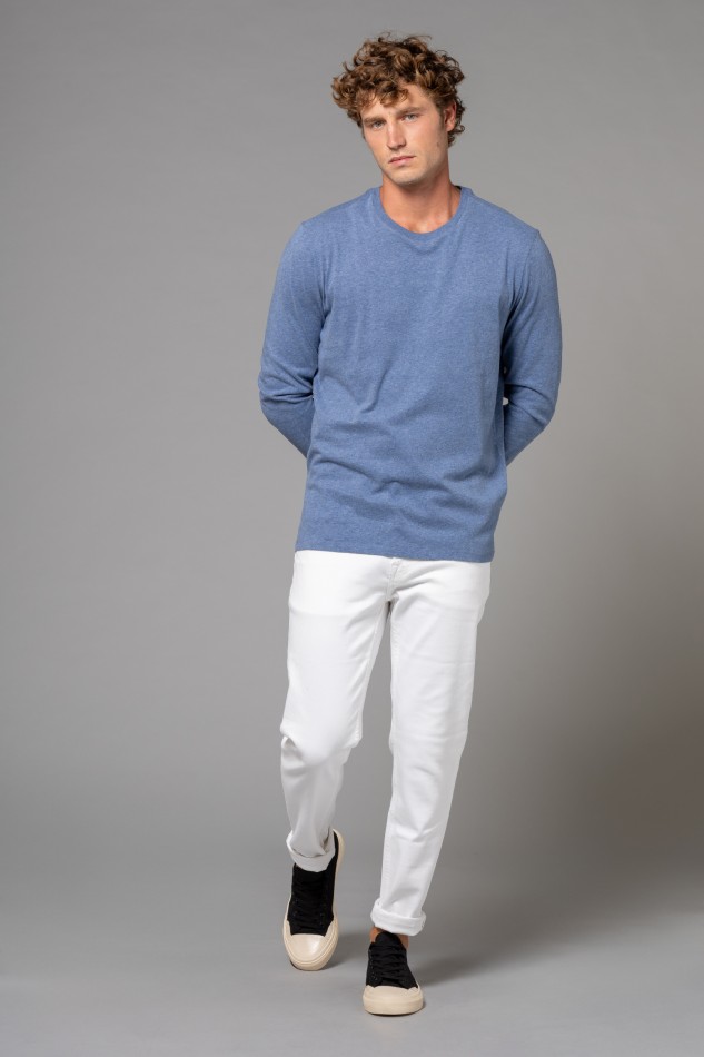 Majestic Filatures | T-shirt bianca girocollo a maniche lunghe in Cotone Deluxe 2