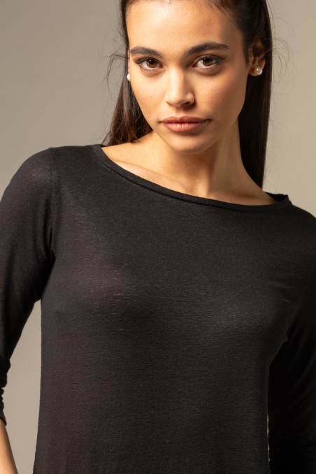 Majestic Filatures |T-shirt scollo a barchetta regular in lino
