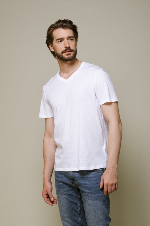 Majestic Filatures | T-shirt scollo a V e maniche corte in Cotone Silk Touch