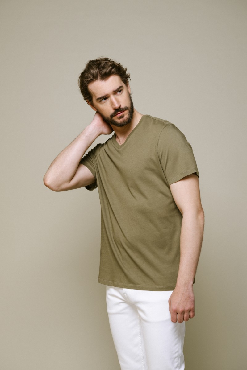 Majestic Filatures | T-shirt scollo a V e maniche corte in Cotone Silk Touch