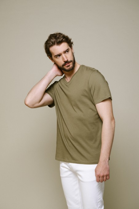 Majestic Filatures | T-shirt scollo a V e maniche corte in Cotone Silk Touch