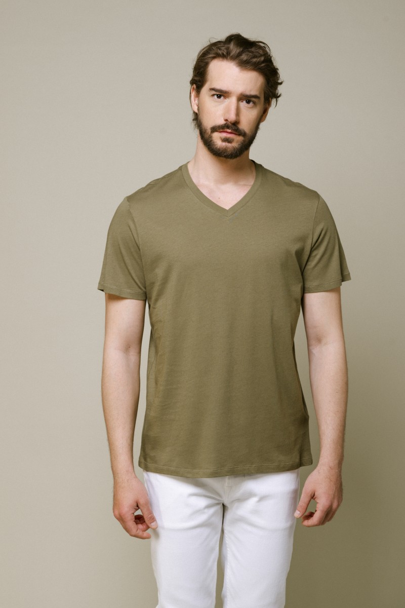 Majestic Filatures | T-shirt scollo a V e maniche corte in Cotone Silk Touch