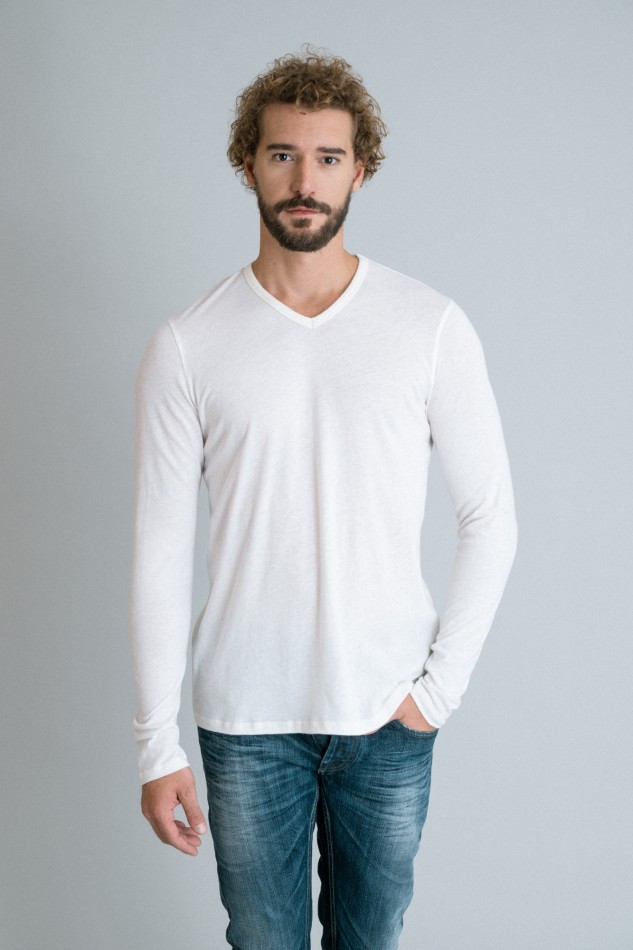 Majestic Filatures | T-shirt scollo a V in cotone e cashmere 2