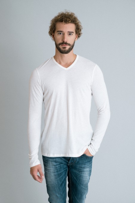 Majestic Filatures | T-shirt scollo a V in cotone e cashmere