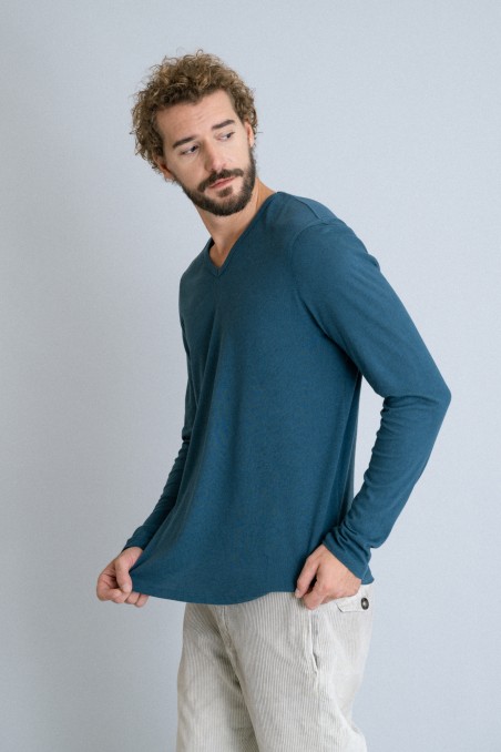 Majestic Filatures | T-shirt scollo a V in cotone e cashmere