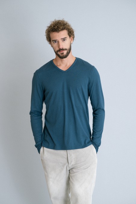 Majestic Filatures | T-shirt scollo a V in cotone e cashmere