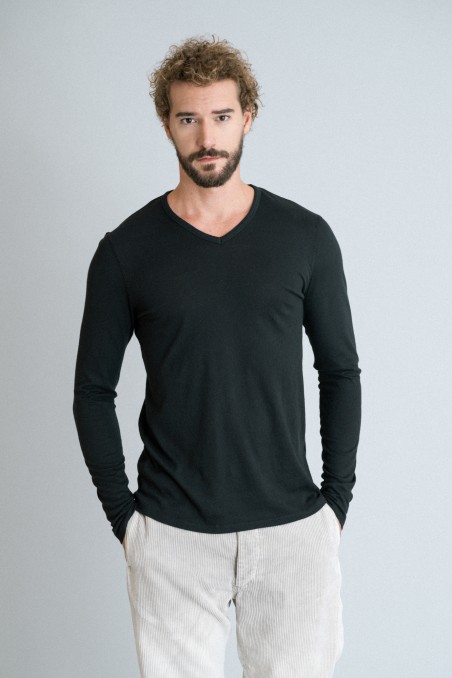 Majestic Filatures | T-shirt scollo a V in cotone e cashmere