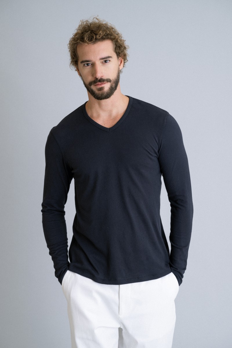 Majestic Filatures | T-shirt scollo a V in cotone e cashmere