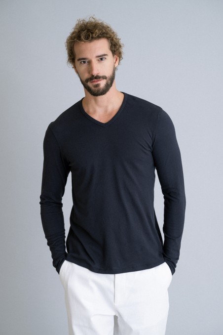 Majestic Filatures | T-shirt scollo a V in cotone e cashmere