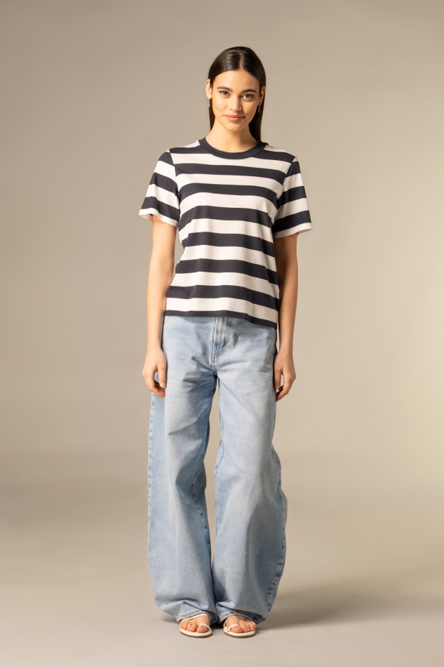 Majestic Filatures | T-Shirt a righe e maniche corte in Cotone Silk Touch 2
