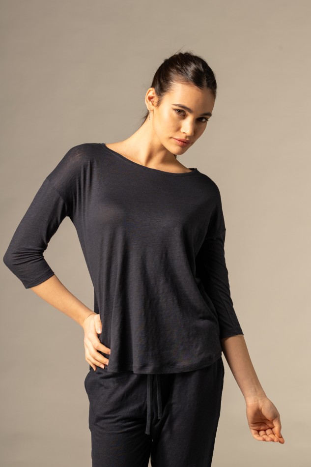 Majestic Filatures | T-shirt maniche ¾ over in lino 2