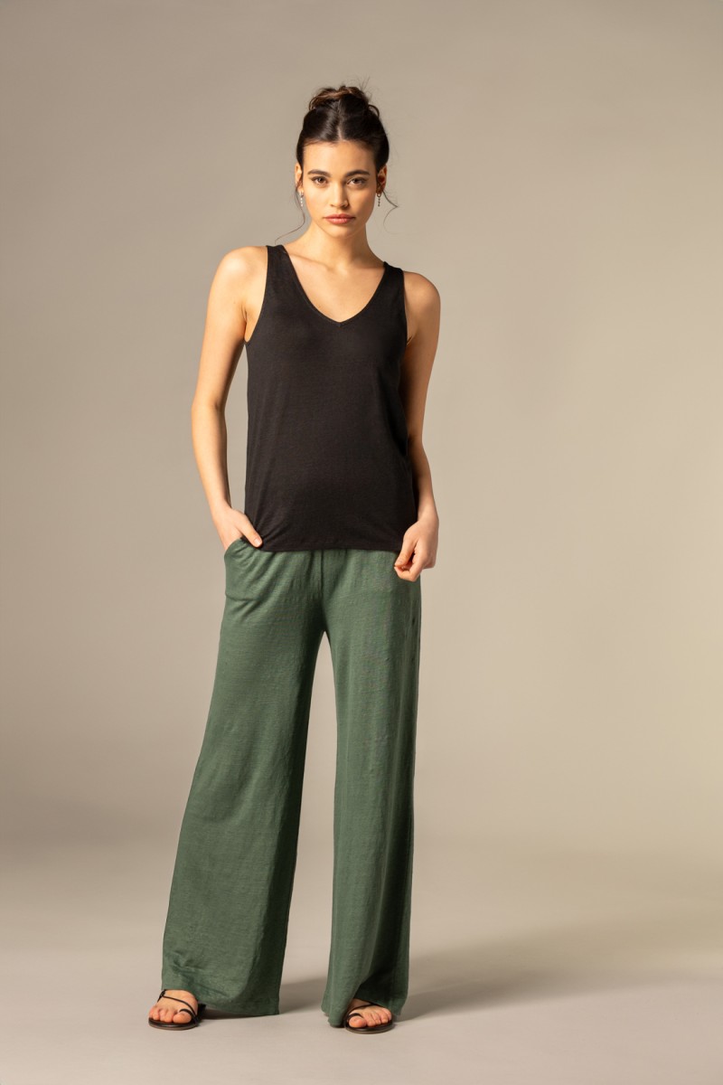 Majestic Filatures | Canotta in lino con doppio scollo a V