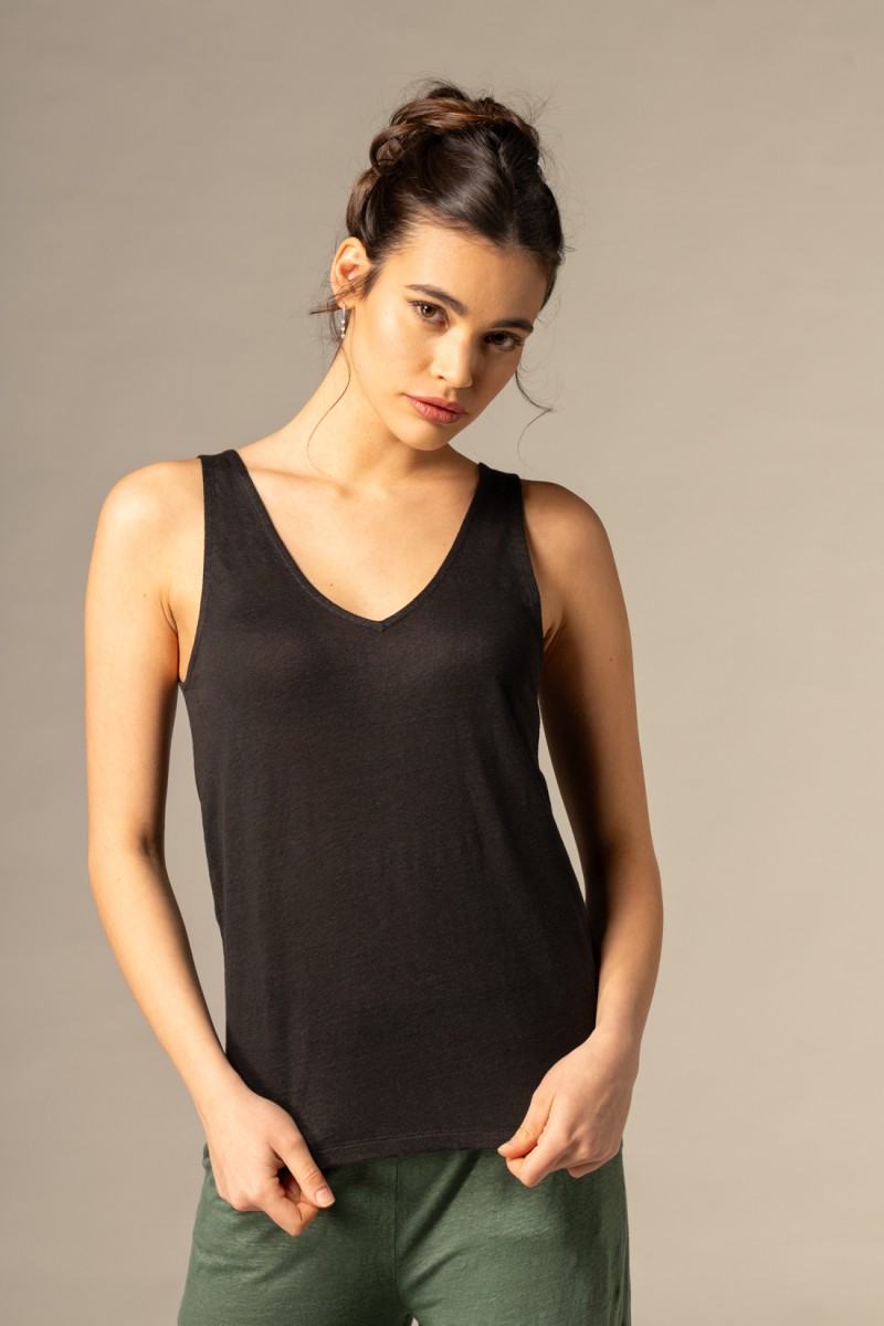Majestic Filatures | Canotta in lino con doppio scollo a V