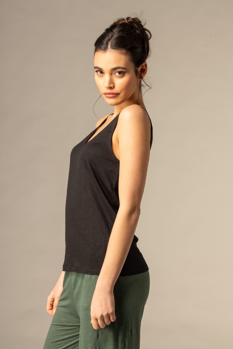 Majestic Filatures | Canotta in lino con doppio scollo a V