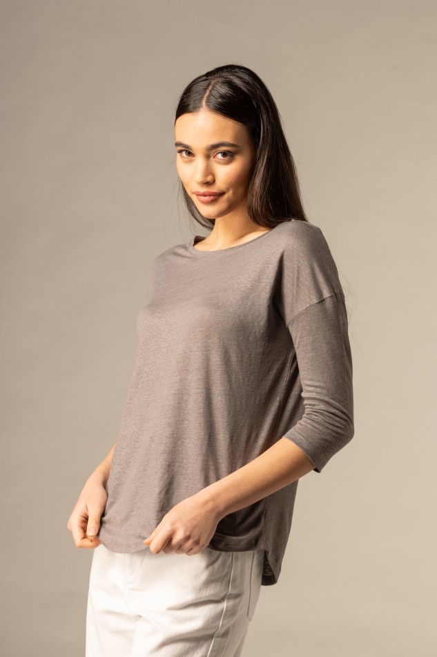 Majestic Filatures | T-shirt maniche ¾ over in lino