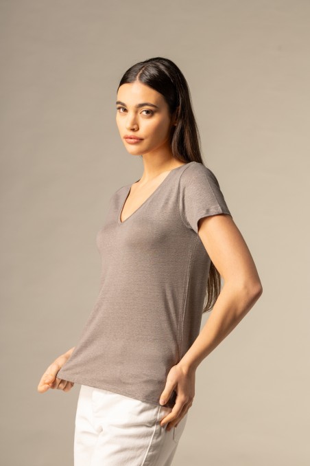 Majestic Filatures |T-shirt scollo a V basica in lino