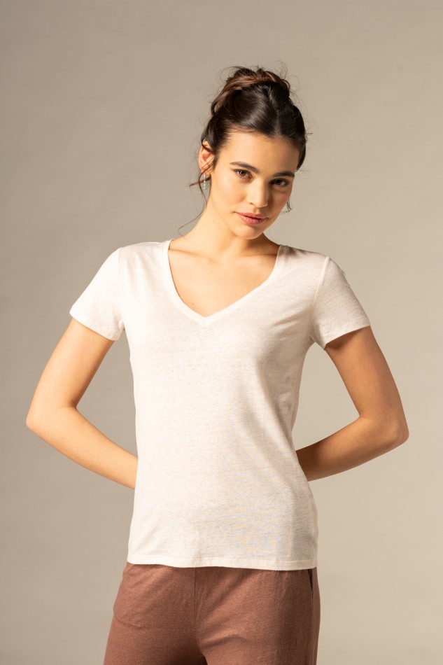 Majestic Filatures |T-shirt scollo a V basica in lino 2