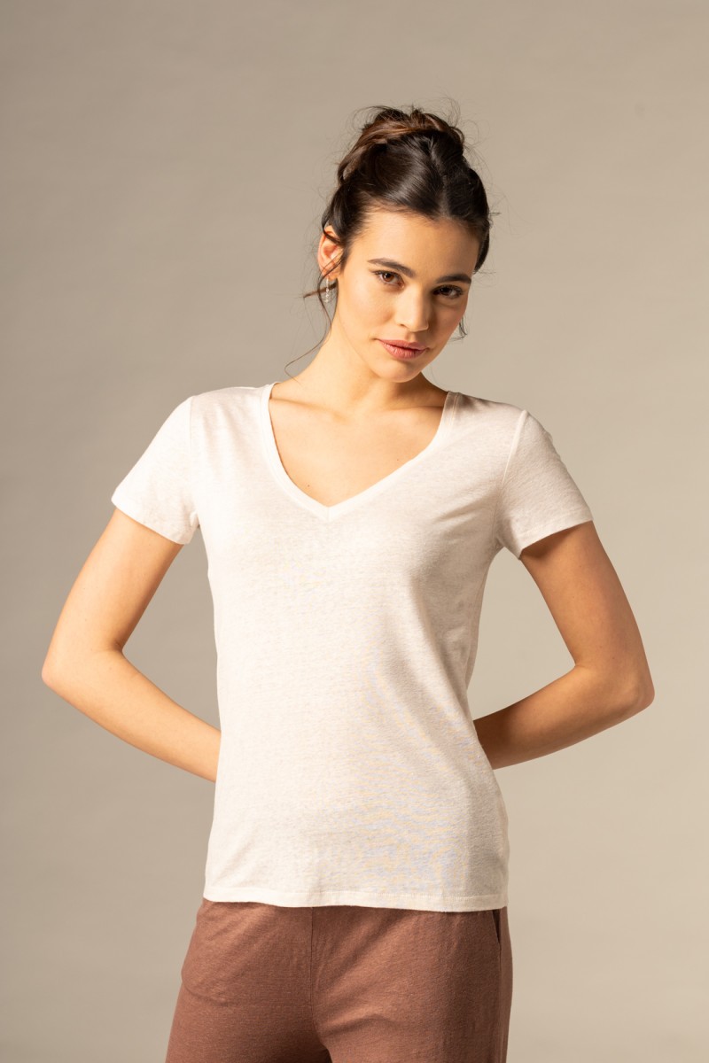 Majestic Filatures |T-shirt scollo a V basica in lino