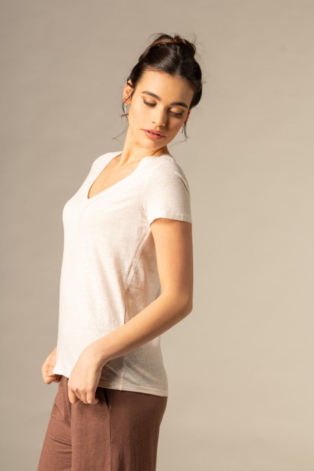Majestic Filatures |T-shirt scollo a V basica in lino