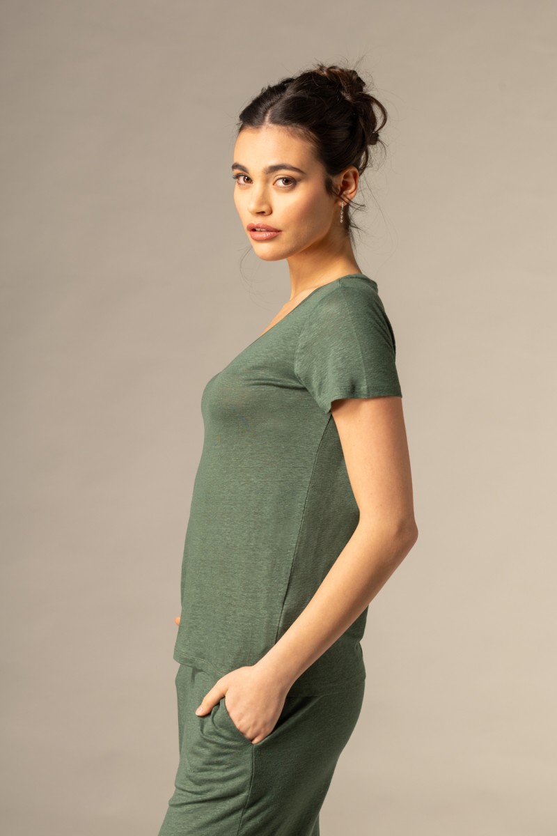 Majestic Filatures |T-shirt scollo a V basica in lino