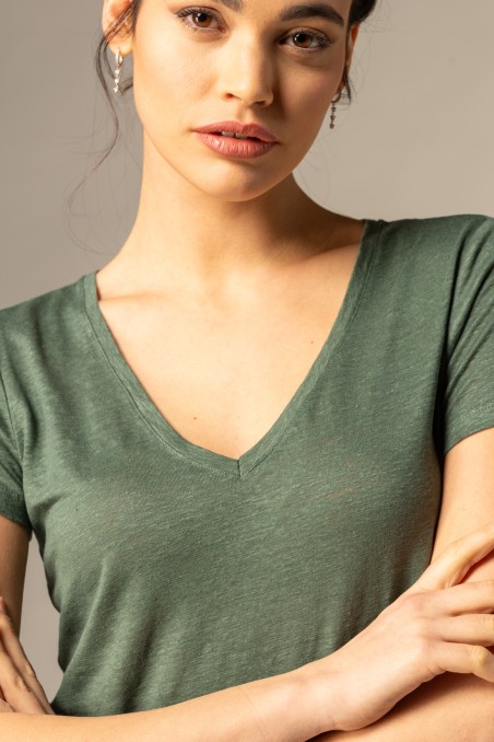 Majestic Filatures |T-shirt scollo a V basica in lino
