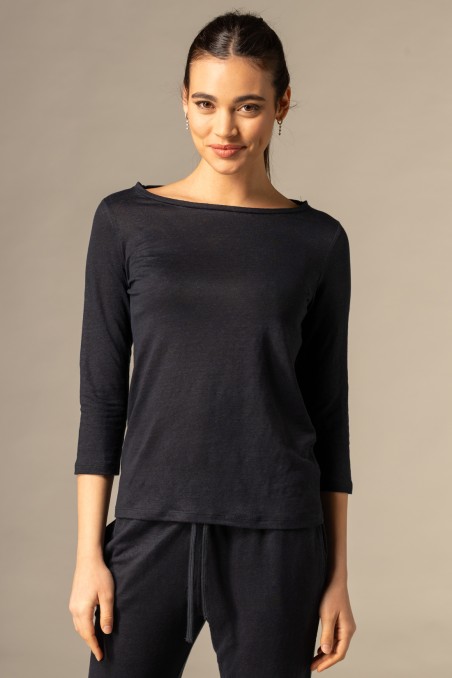Majestic Filatures |T-shirt scollo a barchetta regular in lino