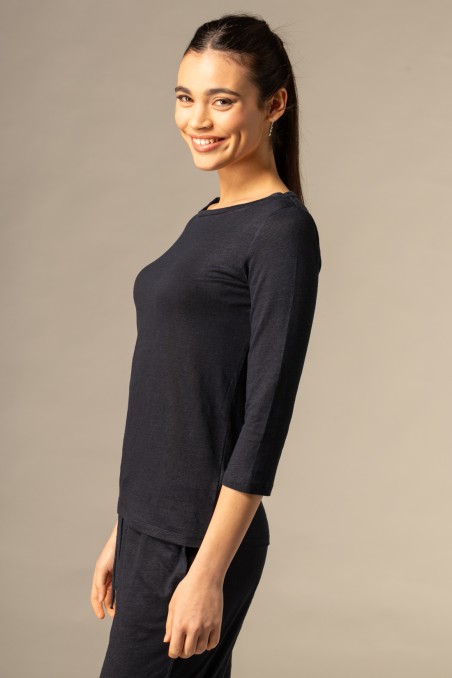 Majestic Filatures |T-shirt scollo a barchetta regular in lino