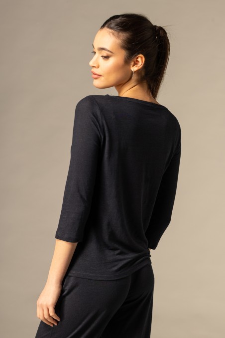Majestic Filatures |T-shirt scollo a barchetta regular in lino