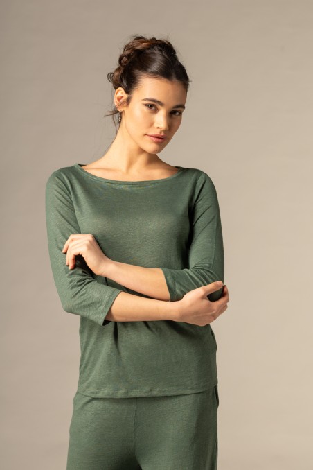 Majestic Filatures |T-shirt scollo a barchetta regular in lino