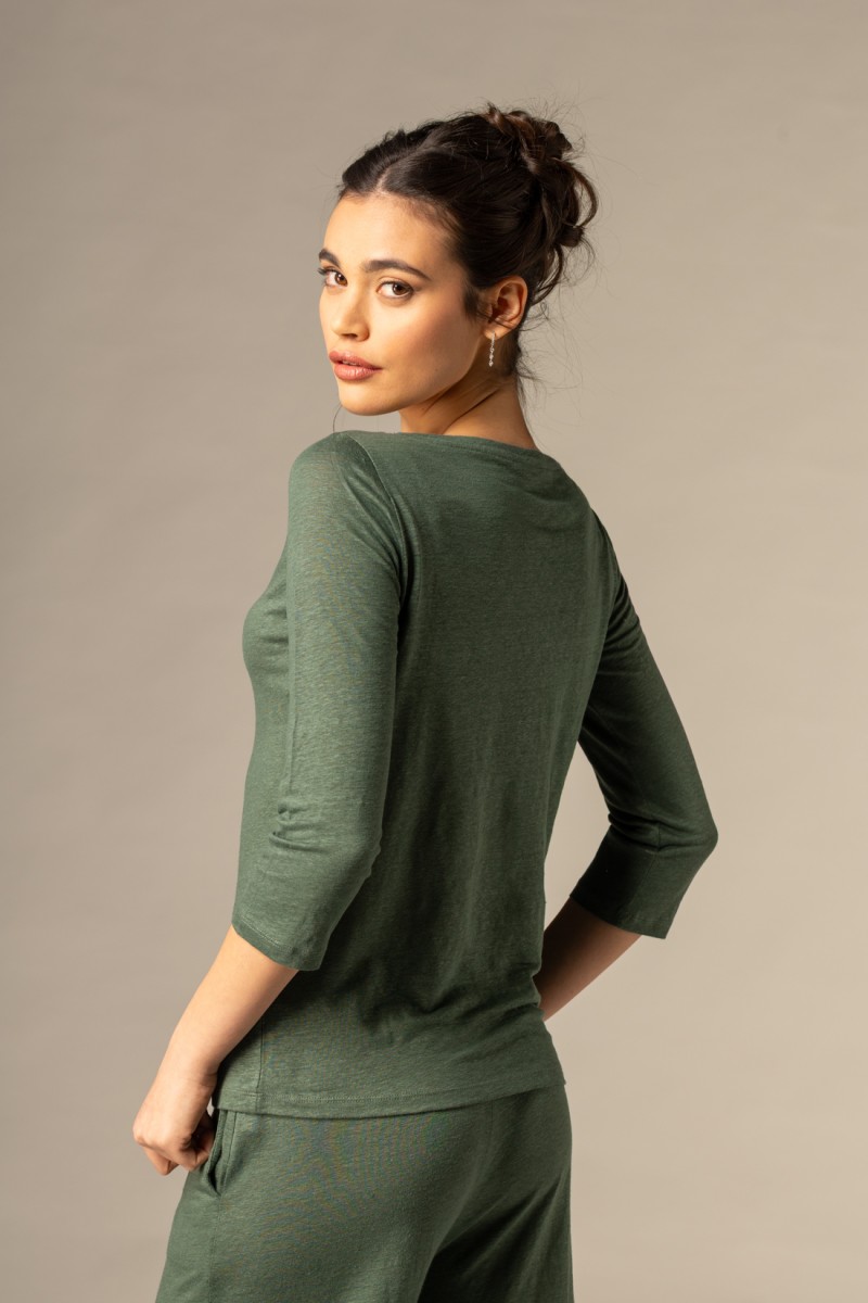 Majestic Filatures |T-shirt scollo a barchetta regular in lino