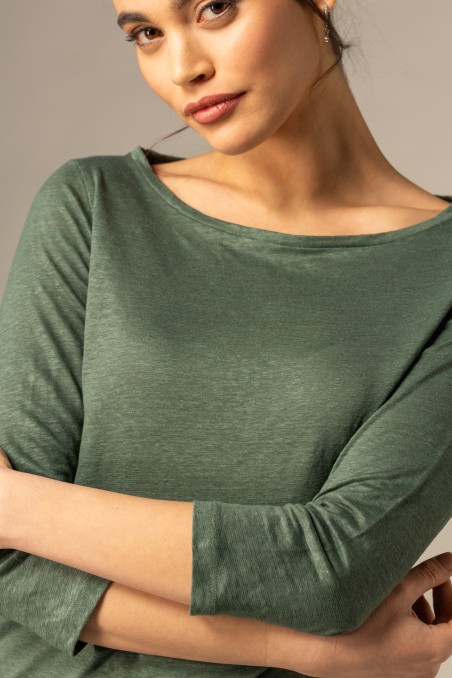 Majestic Filatures |T-shirt scollo a barchetta regular in lino