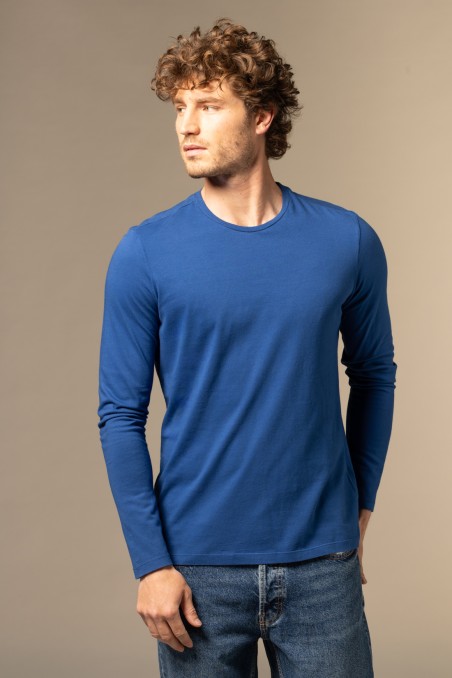 Majestic Filatures | T-shirt grigio scuro girocollo e maniche lunghe in Cotone Organico
