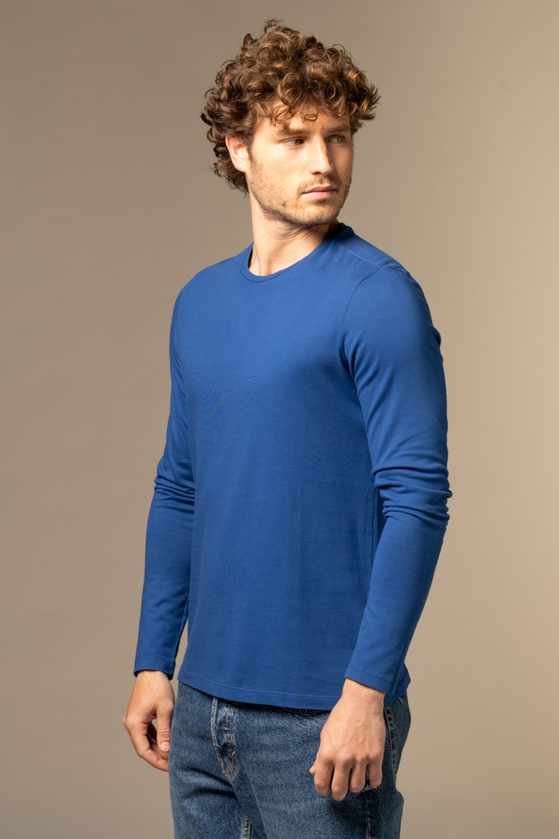 Majestic Filatures | T-shirt grigio scuro girocollo e maniche lunghe in Cotone Organico