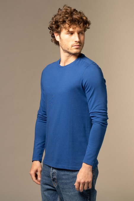 Majestic Filatures | T-shirt grigio scuro girocollo e maniche lunghe in Cotone Organico