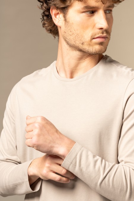 Majestic Filatures | T-shirt grigio scuro girocollo e maniche lunghe in Cotone Organico