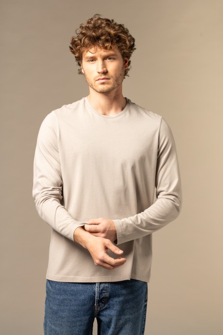 Majestic Filatures | T-shirt grigio scuro girocollo e maniche lunghe in Cotone Organico